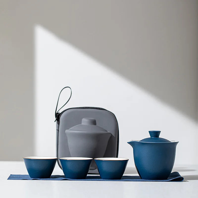 Portable Teapot Teacup Set with Travel Kit Kung Fu Teaware Ceramic Outdoor Tea Pots Chinese Tea Pot and Cup Set