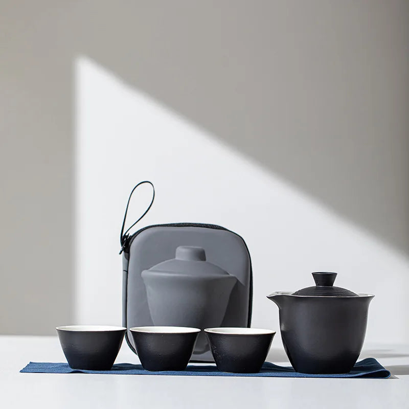 Portable Teapot Teacup Set with Travel Kit Kung Fu Teaware Ceramic Outdoor Tea Pots Chinese Tea Pot and Cup Set