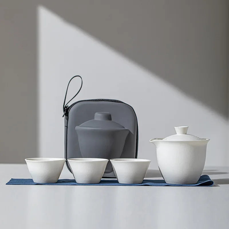 Portable Teapot Teacup Set with Travel Kit Kung Fu Teaware Ceramic Outdoor Tea Pots Chinese Tea Pot and Cup Set