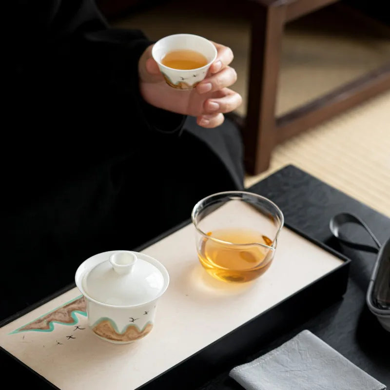 Portable Teapot with Case Large Ceramic tea Cups and Infuser Traditional Chinese Gongfu tea set for Office Travel Hotel Outdoor