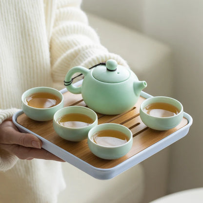 Portable Teaware Home Office Chinese Ceramic Teapot Set Travel Tea set Porcelain Teacups Teaware with Serving Tray Tea Infuser