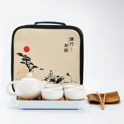 Portable Teaware Home Office Chinese Ceramic Teapot Set Travel Tea set Porcelain Teacups Teaware with Serving Tray Tea Infuser