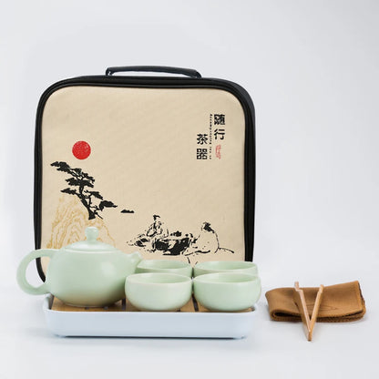 Portable Teaware Home Office Chinese Ceramic Teapot Set Travel Tea set Porcelain Teacups Teaware with Serving Tray Tea Infuser
