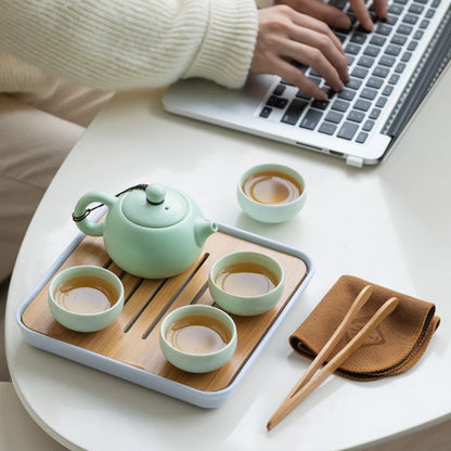 Portable Teaware Home Office Chinese Ceramic Teapot Set Travel Tea set Porcelain Teacups Teaware with Serving Tray Tea Infuser