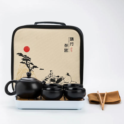 Portable Teaware Home Office Chinese Ceramic Teapot Set Travel Tea set Porcelain Teacups Teaware with Serving Tray Tea Infuser