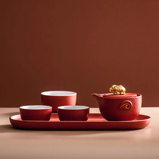 Portable Travel Red Chinese Tea Set Porcelain Ceramics Teapot and Cups Gaiwan with Tray Traditional Wedding Tea Ceremony Set