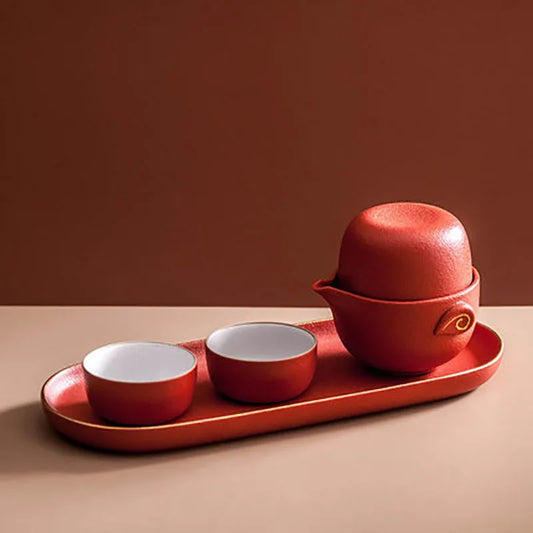 Portable Travel Red Chinese Tea Set Porcelain Ceramics Teapot and Cups Gaiwan with Tray Traditional Wedding Tea Ceremony Set