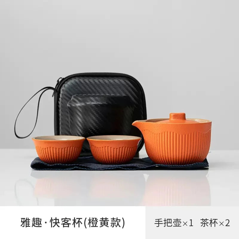 Portable Travel Tea Set Ceramic Teapot Kettle Quik Pots One Pot and Two Cups Teaware Sets Chinese Drink TeapotsTea Cup