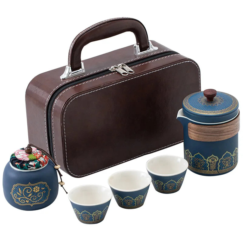Portable Travel Tea Set Mini Set Purple Sand Outdoor Travel Camping Express Cup Glass Teapot Tea Drinking Equipment
