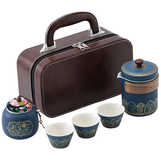 Portable Travel Tea Set Mini Set Purple Sand Outdoor Travel Camping Express Cup Glass Teapot Tea Drinking Equipment