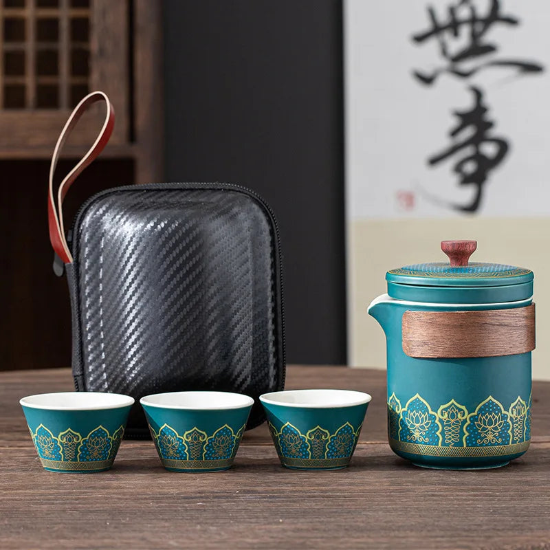 Portable Travel Tea Set Mini Set Purple Sand Outdoor Travel Camping Express Cup Glass Teapot Tea Drinking Equipment