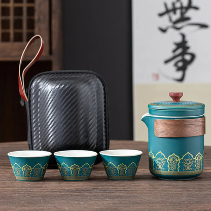Portable Travel Tea Set Mini Set Purple Sand Outdoor Travel Camping Express Cup Glass Teapot Tea Drinking Equipment