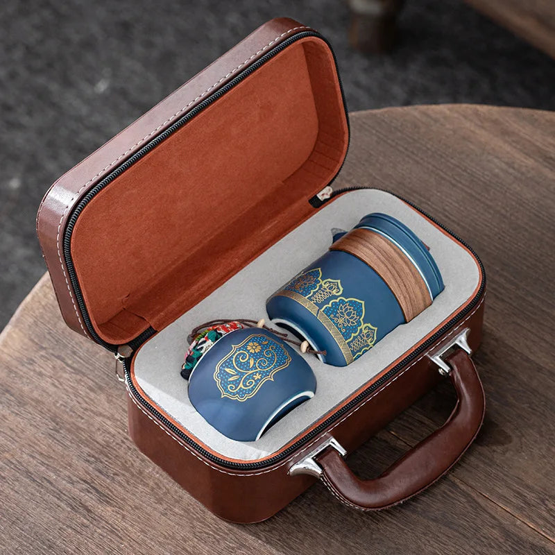 Portable Travel Tea Set Mini Set Purple Sand Outdoor Travel Camping Express Cup Glass Teapot Tea Drinking Equipment