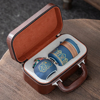 Portable Travel Tea Set Mini Set Purple Sand Outdoor Travel Camping Express Cup Glass Teapot Tea Drinking Equipment