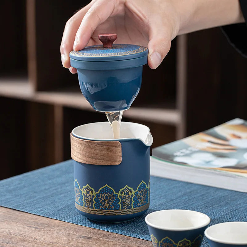 Portable Travel Tea Set Mini Set Purple Sand Outdoor Travel Camping Express Cup Glass Teapot Tea Drinking Equipment