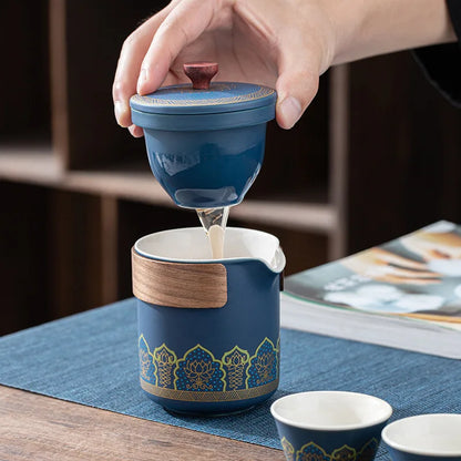 Portable Travel Tea Set Mini Set Purple Sand Outdoor Travel Camping Express Cup Glass Teapot Tea Drinking Equipment