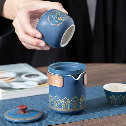 Portable Travel Tea Set Mini Set Purple Sand Outdoor Travel Camping Express Cup Glass Teapot Tea Drinking Equipment