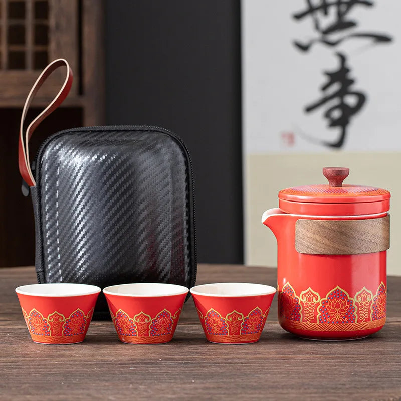 Portable Travel Tea Set Mini Set Purple Sand Outdoor Travel Camping Express Cup Glass Teapot Tea Drinking Equipment