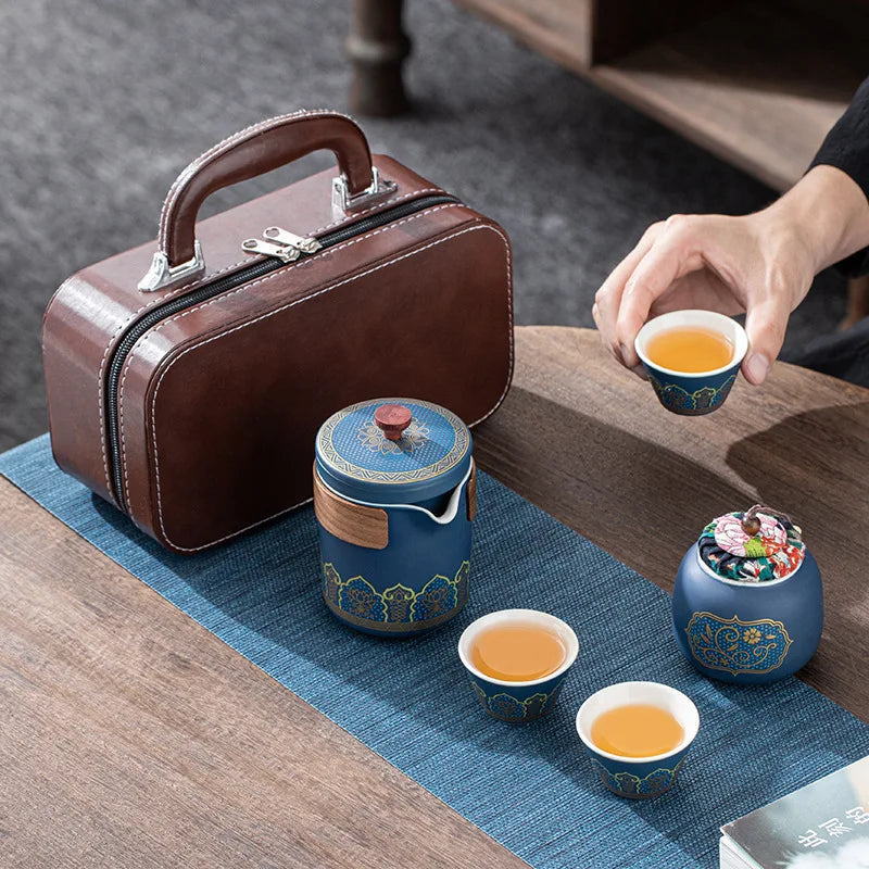 Portable Travel Tea Set Mini Set Purple Sand Outdoor Travel Camping Express Cup Glass Teapot Tea Drinking Equipment
