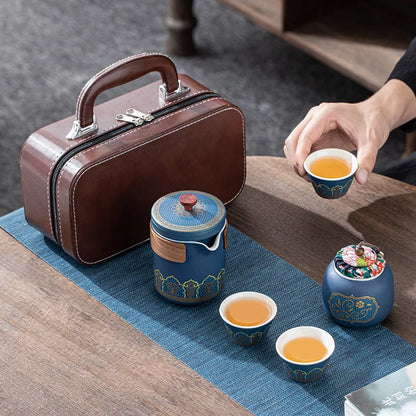 Portable Travel Tea Set Mini Set Purple Sand Outdoor Travel Camping Express Cup Glass Teapot Tea Drinking Equipment