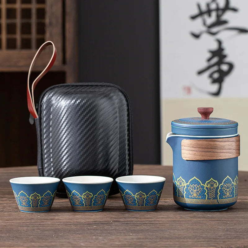 Portable Travel Tea Set Mini Set Purple Sand Outdoor Travel Camping Express Cup Glass Teapot Tea Drinking Equipment