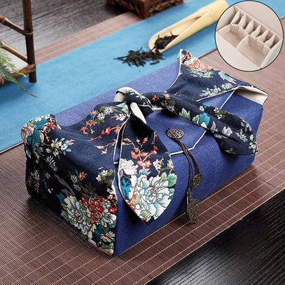 Portable Travel Tea Set Storage Bag, Two Pots, Six Cups Tea Set, Cotton and Linen Storage Bag, Travel Outdoor Handbag