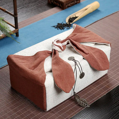 Portable Travel Tea Set Storage Bag, Two Pots, Six Cups Tea Set, Cotton and Linen Storage Bag, Travel Outdoor Handbag
