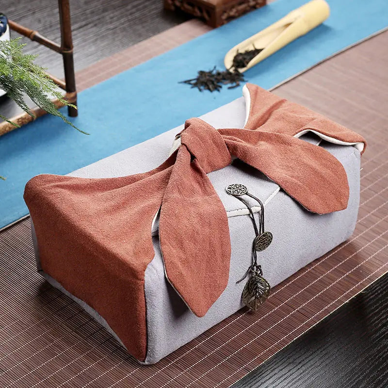 Portable Travel Tea Set Storage Bag, Two Pots, Six Cups Tea Set, Cotton and Linen Storage Bag, Travel Outdoor Handbag