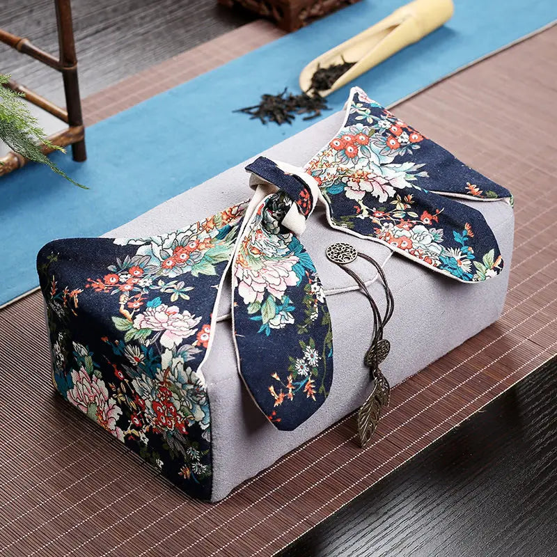 Portable Travel Tea Set Storage Bag, Two Pots, Six Cups Tea Set, Cotton and Linen Storage Bag, Travel Outdoor Handbag