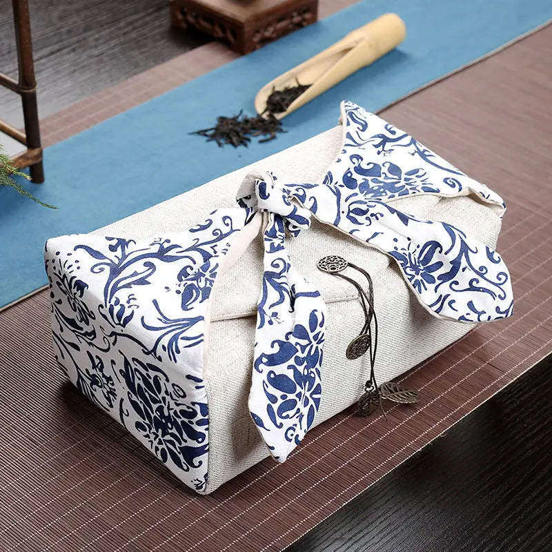Portable Travel Tea Set Storage Bag, Two Pots, Six Cups Tea Set, Cotton and Linen Storage Bag, Travel Outdoor Handbag