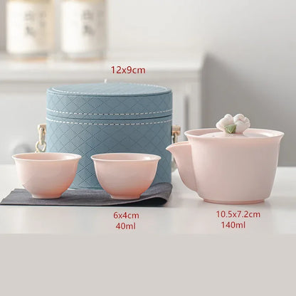 Portable Travel Tea Set Tea Pot and Cup Storage Set Pink Outdoor Teaware Suit Home Ceramic Beauty Tea Infuser Two Cups In A Pot