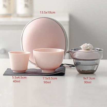 Portable Travel Tea Set Tea Pot and Cup Storage Set Pink Outdoor Teaware Suit Home Ceramic Beauty Tea Infuser Two Cups In A Pot