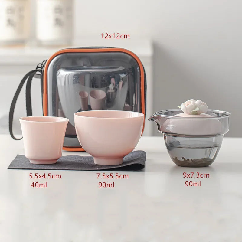 Portable Travel Tea Set Tea Pot and Cup Storage Set Pink Outdoor Teaware Suit Home Ceramic Beauty Tea Infuser Two Cups In A Pot