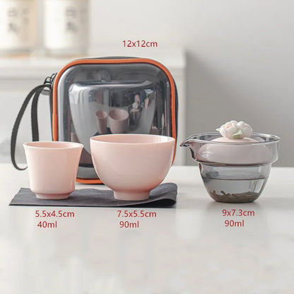 Portable Travel Tea Set Tea Pot and Cup Storage Set Pink Outdoor Teaware Suit Home Ceramic Beauty Tea Infuser Two Cups In A Pot
