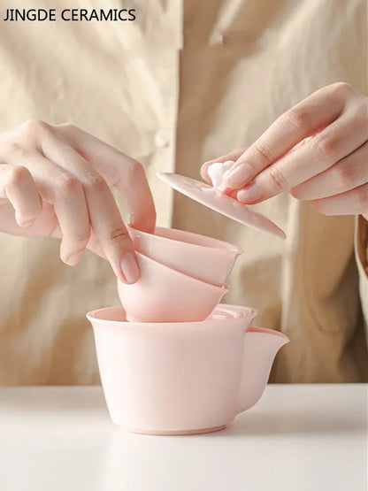 Portable Travel Tea Set Tea Pot and Cup Storage Set Pink Outdoor Teaware Suit Home Ceramic Beauty Tea Infuser Two Cups In A Pot