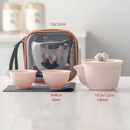 Portable Travel Tea Set Tea Pot and Cup Storage Set Pink Outdoor Teaware Suit Home Ceramic Beauty Tea Infuser Two Cups In A Pot