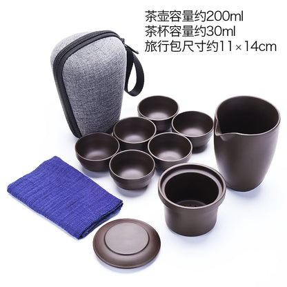 Portable Travel Tea Sets, Purple Sand, One Pot, 4 Cups, Outdoor Storage, Small Bag, Embossed Minimalist Express Cup