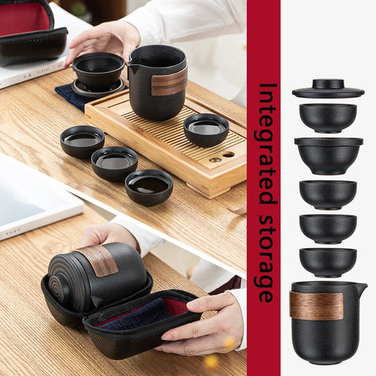 Portable Travel Tea set include 1 Teapot 4 Teacups ,Beautiful and easy teapot kettle,Chinese Ceramic Portable Teaset gaiwan