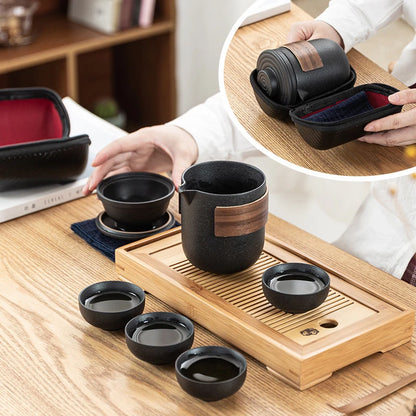 Portable Travel Tea set include 1 Teapot 4 Teacups ,Beautiful and easy teapot kettle,Chinese Ceramic Portable Teaset gaiwan