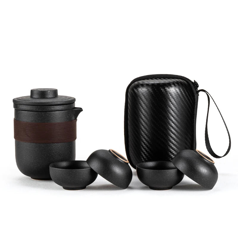 Portable Travel Tea set include 1 Teapot 4 Teacups ,Beautiful and easy teapot kettle,Chinese Ceramic Portable Teaset gaiwan