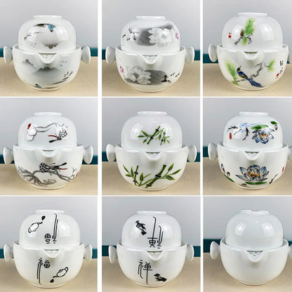 Portable Travel Teapots Cups Porcelain Gaiwan Chinese Kung Fu Tea Ceremony Teawear Set  Business Gift Tureen 160ML