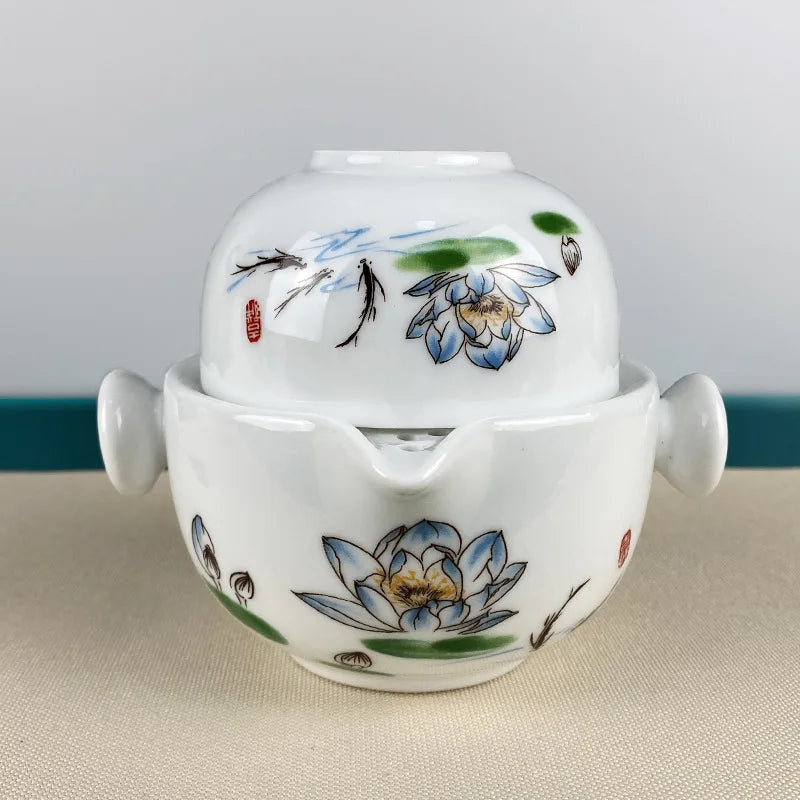 Portable Travel Teapots Cups Porcelain Gaiwan Chinese Kung Fu Tea Ceremony Teawear Set  Business Gift Tureen 160ML