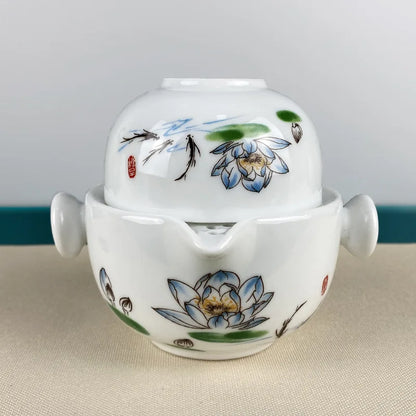 Portable Travel Teapots Cups Porcelain Gaiwan Chinese Kung Fu Tea Ceremony Teawear Set  Business Gift Tureen 160ML