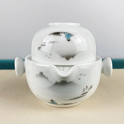Portable Travel Teapots Cups Porcelain Gaiwan Chinese Kung Fu Tea Ceremony Teawear Set  Business Gift Tureen 160ML