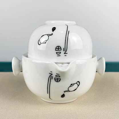 Portable Travel Teapots Cups Porcelain Gaiwan Chinese Kung Fu Tea Ceremony Teawear Set  Business Gift Tureen 160ML