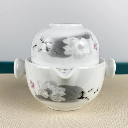 Portable Travel Teapots Cups Porcelain Gaiwan Chinese Kung Fu Tea Ceremony Teawear Set  Business Gift Tureen 160ML