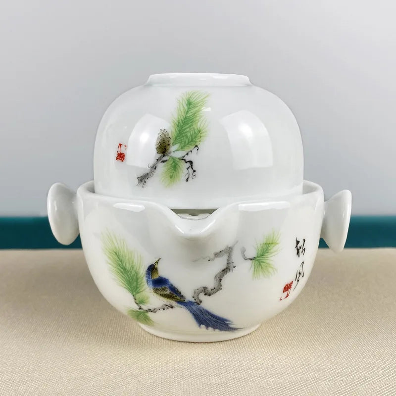 Portable Travel Teapots Cups Porcelain Gaiwan Chinese Kung Fu Tea Ceremony Teawear Set  Business Gift Tureen 160ML