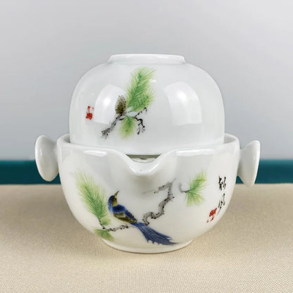 Portable Travel Teapots Cups Porcelain Gaiwan Chinese Kung Fu Tea Ceremony Teawear Set  Business Gift Tureen 160ML