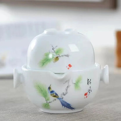 Portable Travel Teapots Cups Porcelain Gaiwan Chinese Kung Fu Tea Ceremony Teawear Set  Business Gift Tureen 160ML