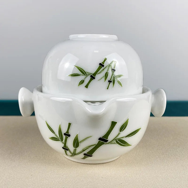 Portable Travel Teapots Cups Porcelain Gaiwan Chinese Kung Fu Tea Ceremony Teawear Set  Business Gift Tureen 160ML